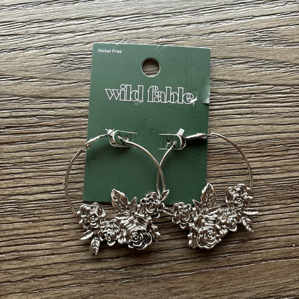 wild fable Silver Floral Hoop Earrings
